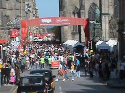 Looking down the Royal Mile during the August  Festival known as the Fringe (photo by D.L. McEachron)